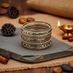 Indian Artisanal Beaded Golden Stacked Bracelet Handmade Boho Chic Jewelry